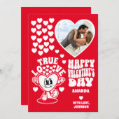 レトロトゥルーラブハート赤バレンタインデー写真 シーズンカード (正面/裏面)