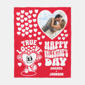 レトロトゥルーラブハート赤バレンタインデー写真 フリースブランケット (正面)