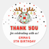 レトロトナカイのクリスマス誕生日パーティー ラウンドシール (正面)