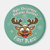 レトロトナカイの醜いクリスマスセーターのコンテスト1st マグネット (正面)