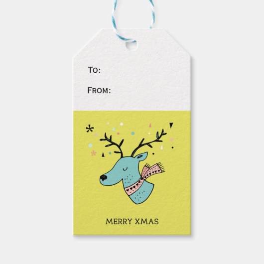 レトロトナカイ図形メリークリスマス ギフトタグ (正面)