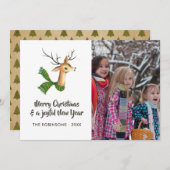 レトロトナカイBurlapクリスマスファミリーフォト シーズンカード (正面/裏面)