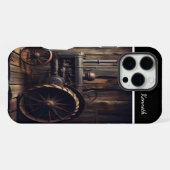 レトロトラクターが並ぶ田舎の納屋 iPhoneケース (裏面横)