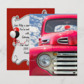 レトロトラックの誕生日招待状 招待状 (正面/裏面)