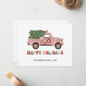 レトロトラックハッピーホリデーズクリスマスカード ノートカード (正面/裏面インサイチュ)
