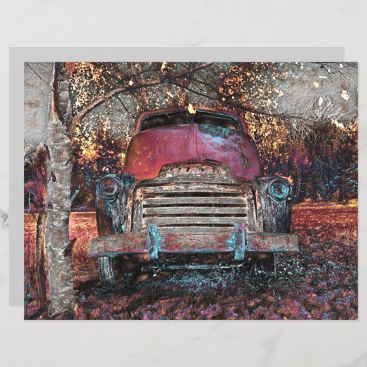 レトロトラックヴィンテージレッドオレンジイエロー素朴秋 (正面/裏面)