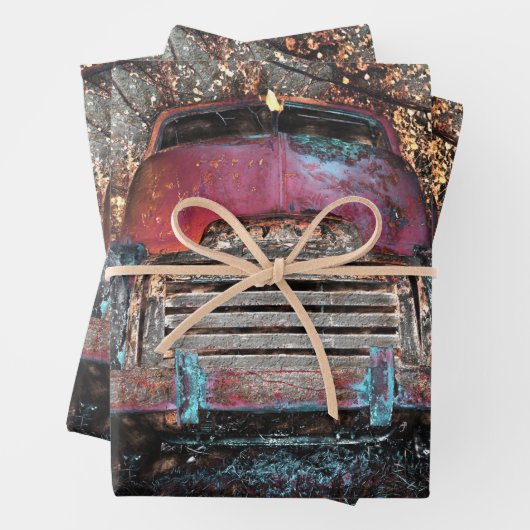 レトロトラックヴィンテージレッドオレンジイエロー素朴秋 ラッピングペーパーシート (インサイチュ)