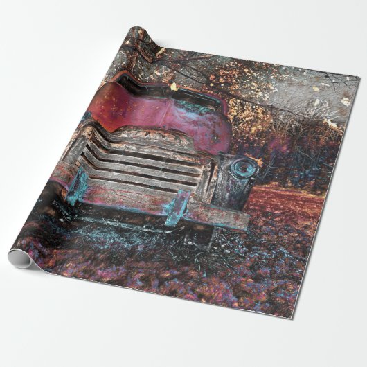 レトロトラックヴィンテージレッドオレンジイエロー素朴秋 ラッピングペーパー (アンロールド)