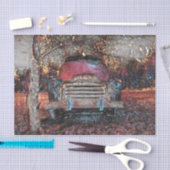 レトロトラックヴィンテージレッドオレンジイエロー素朴秋 薄葉紙 (クラフト)