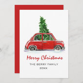 レトロトラック水色クリスマスカード (正面/裏面)