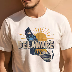 レトロトラベルアイコニックDelawareグラフィック Tシャツ