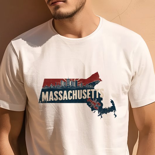 レトロトラベルアイコニックMassachusetts Graphic Tシャツ