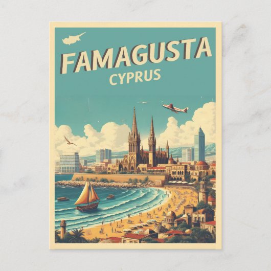 レトロトラベルファマゲスタビーチキプロスギフト ポストカード (正面)