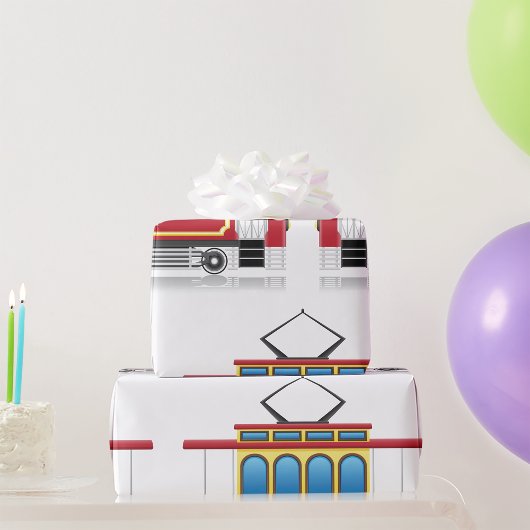 レトロトラムイラストレーション ラッピングペーパー