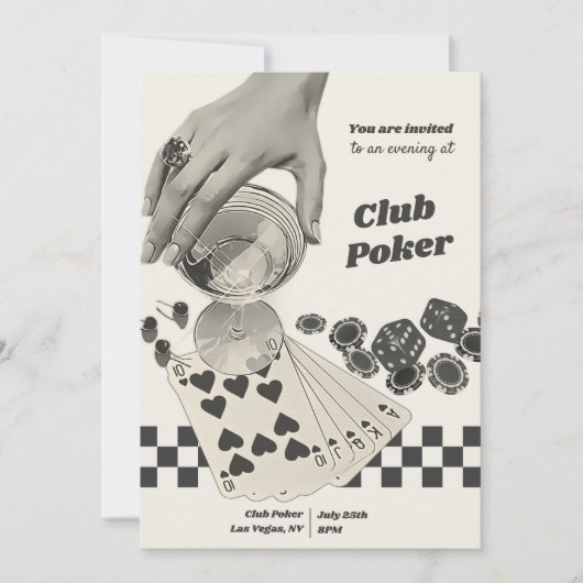 レトロトランプのポーカーナイトカクテルパーティー招待状 招待状 (正面)