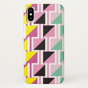 レトロトリアンゲ模様とピンクのミントスクエア iPhone X ケース