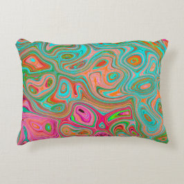 レトロトリップ（幻覚体験）のようなオレンジとアクアグルーヴィー抽象芸術アート アクセントクッション