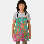 レトロトリップ(幻覚体験)のようなオレンジとアクアグルーヴィー抽象芸術アート エプロン (インサイチュ)