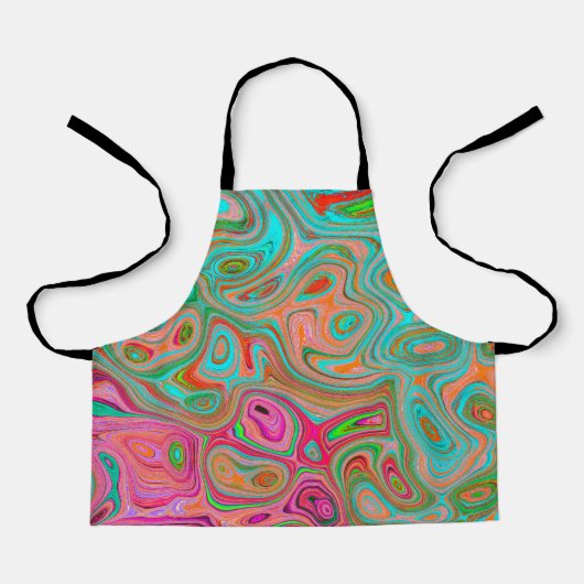 レトロトリップ(幻覚体験)のようなオレンジとアクアグルーヴィー抽象芸術アート エプロン (正面)