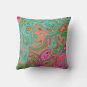 レトロトリップ(幻覚体験)のようなオレンジとアクアグルーヴィー抽象芸術アート クッション (裏面)