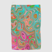 レトロトリップ（幻覚体験）のようなオレンジとアクアグルーヴィー抽象芸術アート ゴルフタオル (正面)