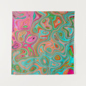 レトロトリップ（幻覚体験）のようなオレンジとアクアグルーヴィー抽象芸術アート タペストリー (正面(横))