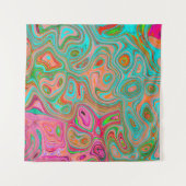 レトロトリップ（幻覚体験）のようなオレンジとアクアグルーヴィー抽象芸術アート タペストリー (正面)