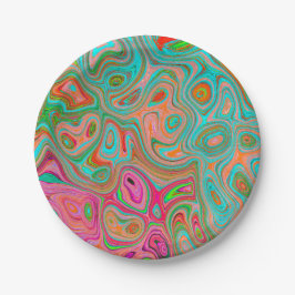 レトロトリップ（幻覚体験）のようなオレンジとアクアグルーヴィー抽象芸術アート ペーパープレート