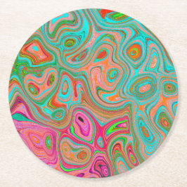 レトロトリップ（幻覚体験）のようなオレンジとアクアグルーヴィー抽象芸術アート ラウンドペーパーコースター