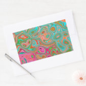 レトロトリップ（幻覚体験）のようなオレンジとアクアグルーヴィー抽象芸術アート 長方形シール (封筒)