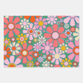 レトロトリップ(幻覚体験)のようなカラフルの渦巻き花 ラッピングペーパーシート (正面2)