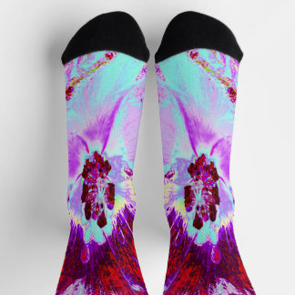 レトロトリップ（幻覚体験）のようなターコイズチャートレイズ抽象芸術パターン ソックス