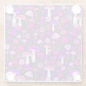 レトロトリップ(幻覚体験)のようなマッシュルームピンク、紫と黒 ガラスコースター (裏面)