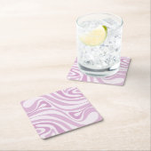 レトロトリップ(幻覚体験)のような抽象芸術旋回パターン薄紫パステル スクエアペーパーコースター (インサイチュ)