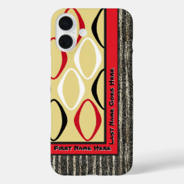 レトロトリバルinカスタード,レッド,ブラック(パーソナライズされた) iPhone 16 plusケース