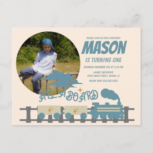 レトロトレインキッズバースデーパーティーアーシー写真 ポストカード (正面)