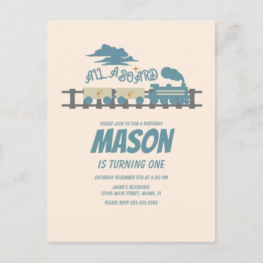 レトロトレインキッズバースデーパーティーアーシー ポストカード (正面)