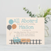レトロトレインキッズファースト誕生日パーティー 招待状 (スタンド正面)