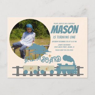レトロトレイン子供の誕生日パーティー自然写真 ポストカード