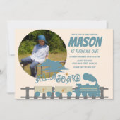 レトロトレイン子供の誕生日パーティー自然写真 招待状 (正面)