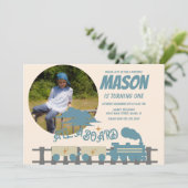 レトロトレイン子供の誕生日パーティー自然写真 招待状 (スタンド正面)
