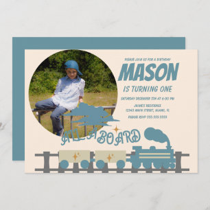 レトロトレイン子供の誕生日パーティー自然写真 招待状