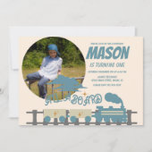 レトロトレイン キッズ誕生日パーティー アーシー フォト 招待状 (正面)