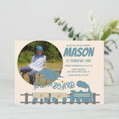 レトロトレイン キッズ誕生日パーティー アーシー フォト 招待状 (スタンド正面)