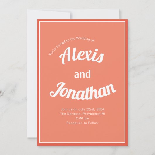 レトロトレンディーよくはしゃぐカラフルコーラルピンクホワイト 招待状 (正面)