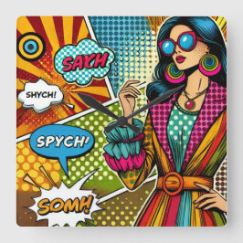 レトロトレンディーイラストレーションポップ・アートのスタイル スクエア壁時計