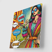 レトロトレンディーイラストレーションポップ・アートのスタイル スクエア壁時計 (傾斜)