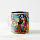 レトロトレンディーイラストレーションポップ・アートのスタイル ツートーンマグカップ (正面左)