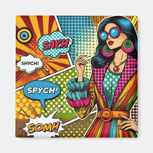 レトロトレンディーイラストレーションポップ・アートのスタイル マグネット (正面)