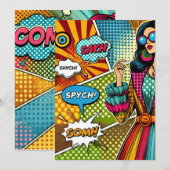 レトロトレンディーイラストレーションポップ・アートのスタイル 招待状 (正面/裏面)